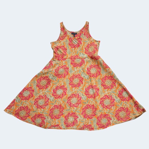 Chaps Dresses & Skirts - Chaps Orange Pink Floral Sleeveless Fit Flare Midi Dress XL Boho Cottagecore